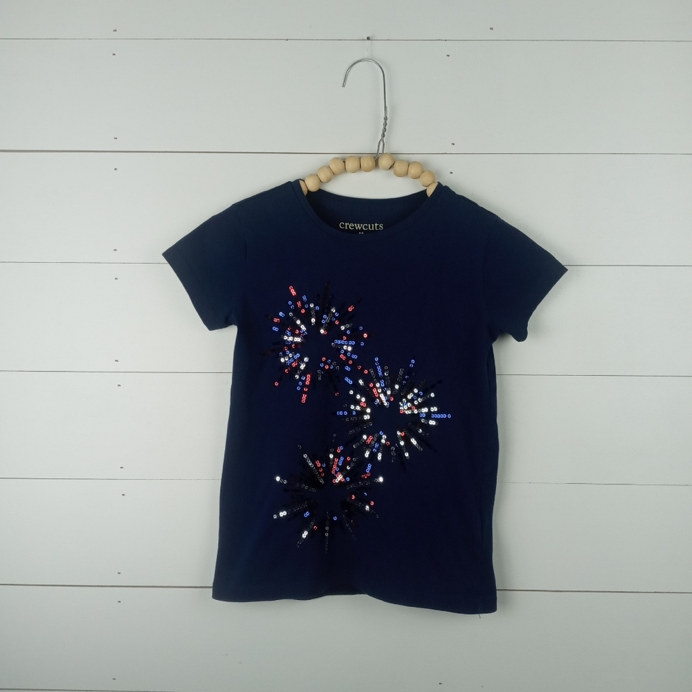 Crewcuts girls size 6-7 navy with sparkle sequins star firework design tshirt